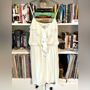 Francesca’s Ivory Ruffle Front Mini Dress Elastic Waist Adjustable Straps Bridal